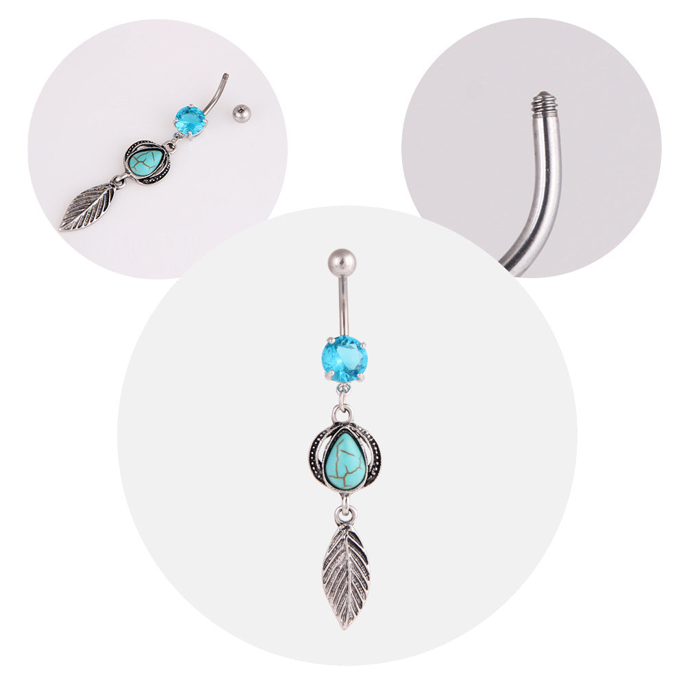 Turquoise Belly Button Ring / Dreamcatcher