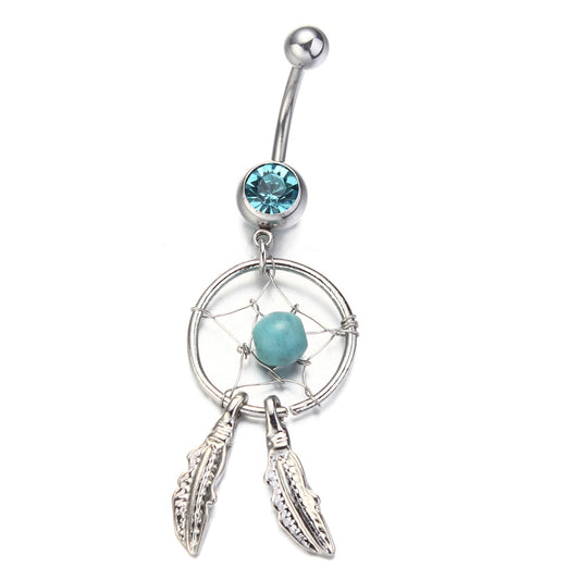 Turquoise Belly Button Ring / Dreamcatcher