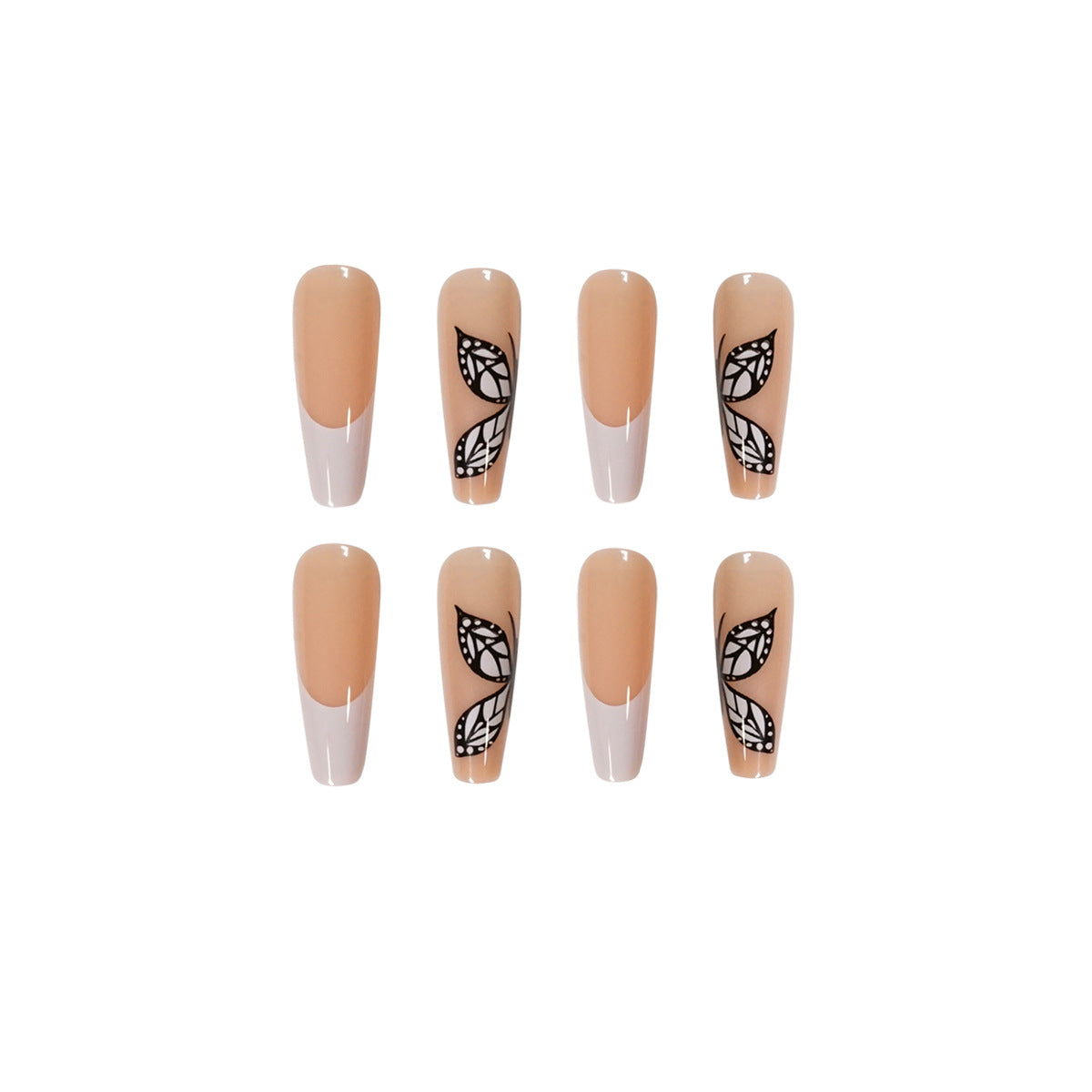 White French Butterfly Fake Nails Press On Nails