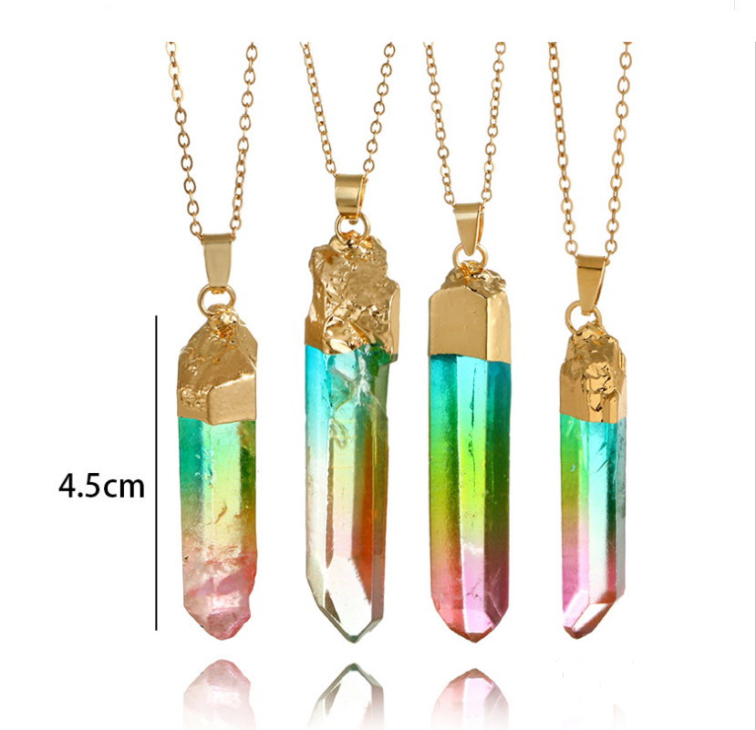 Magical color crystal gold rim necklace