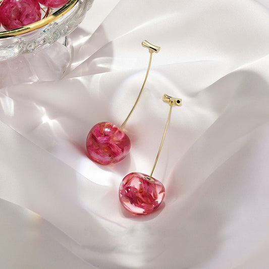 Long Sweet And Fashionable Cherry Earrings