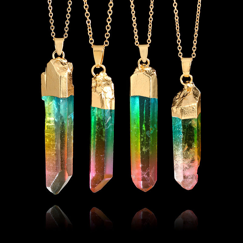 Magical color crystal gold rim necklace