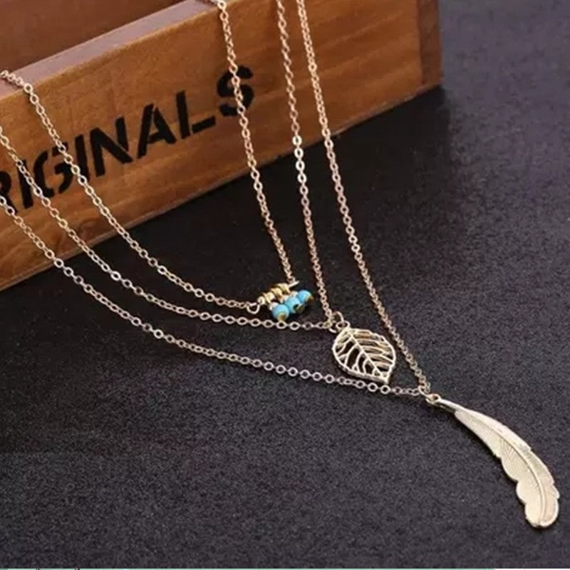 Gold or Silver Chain Long Feather Necklace