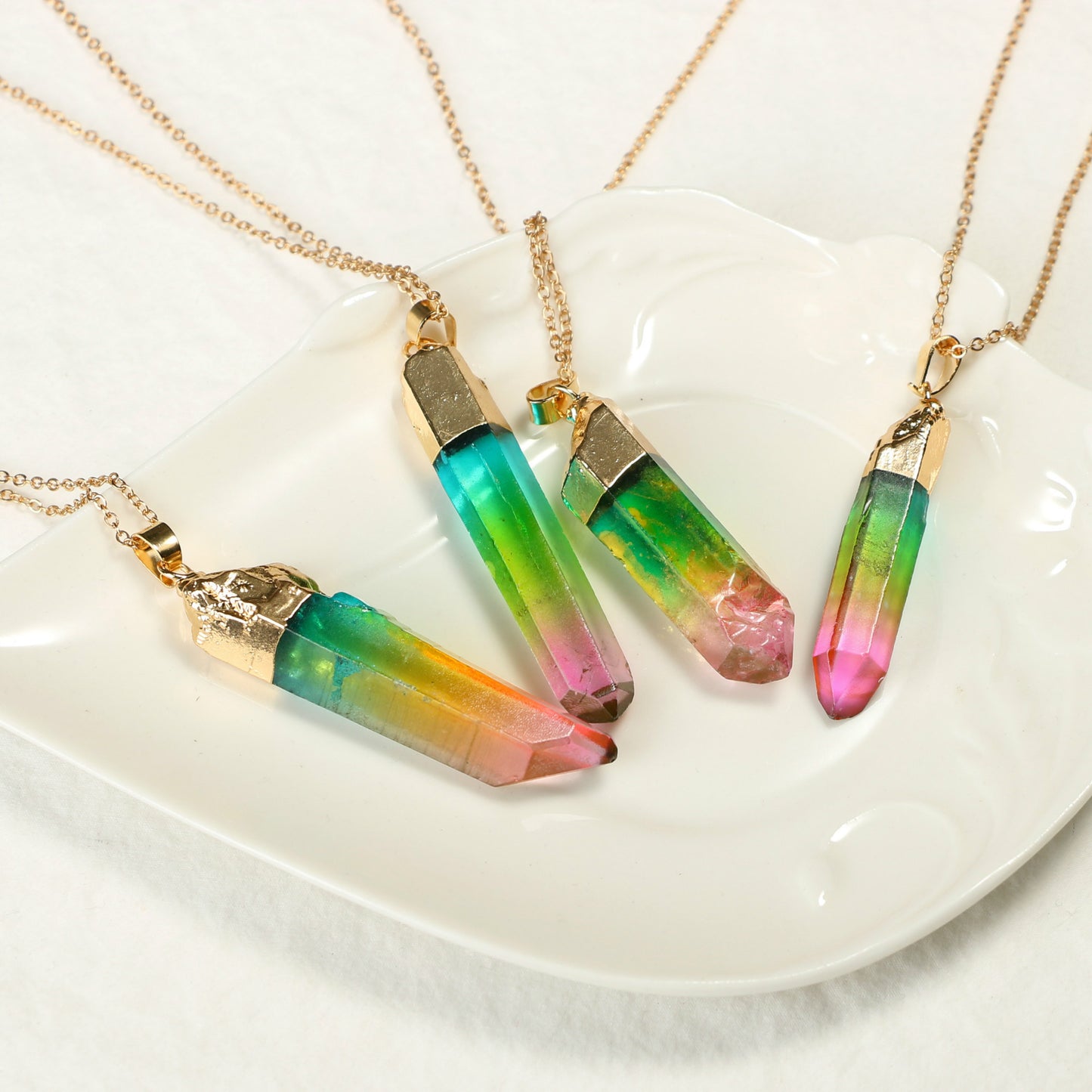 Magical color crystal gold rim necklace