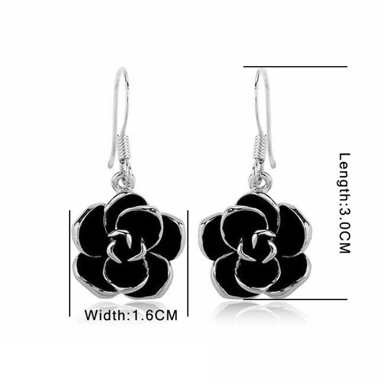 Black Oil Rose Earrings - Sliver or Rose Gold