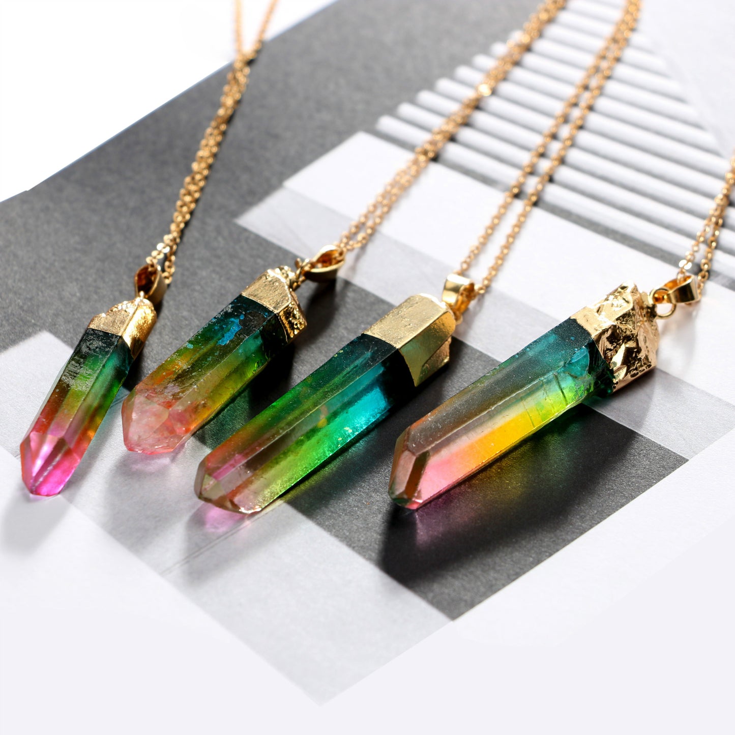 Magical color crystal gold rim necklace