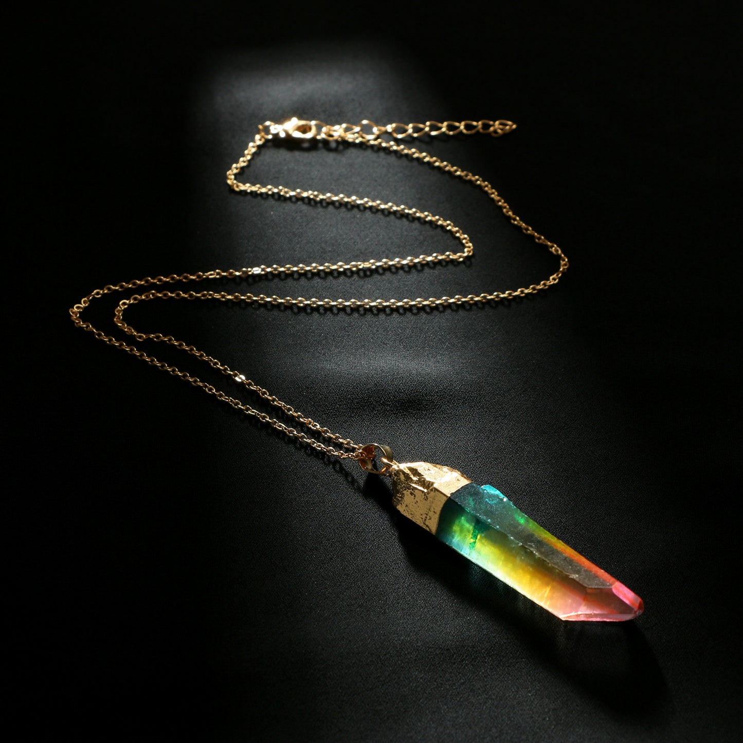 Magical color crystal gold rim necklace