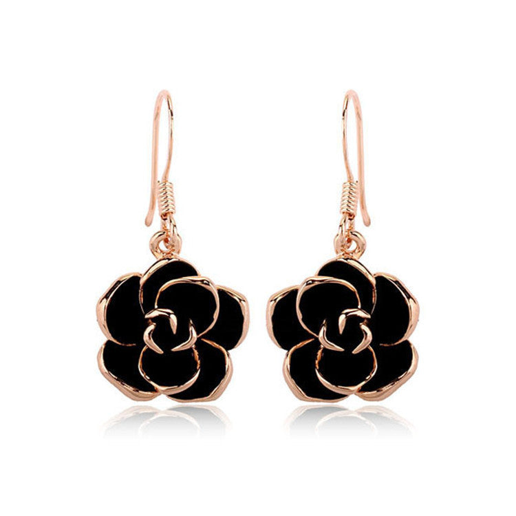 Black Oil Rose Earrings - Sliver or Rose Gold