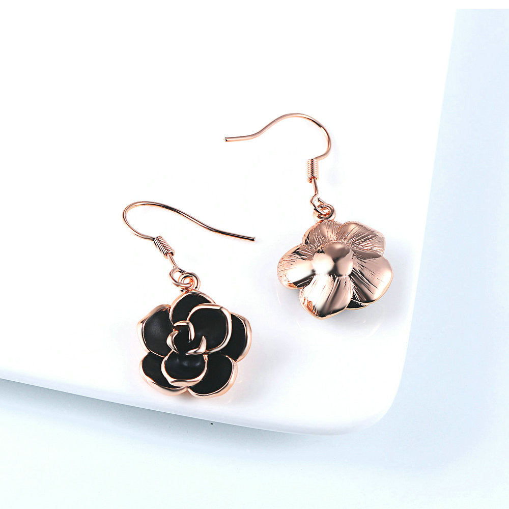 Black Oil Rose Earrings - Sliver or Rose Gold