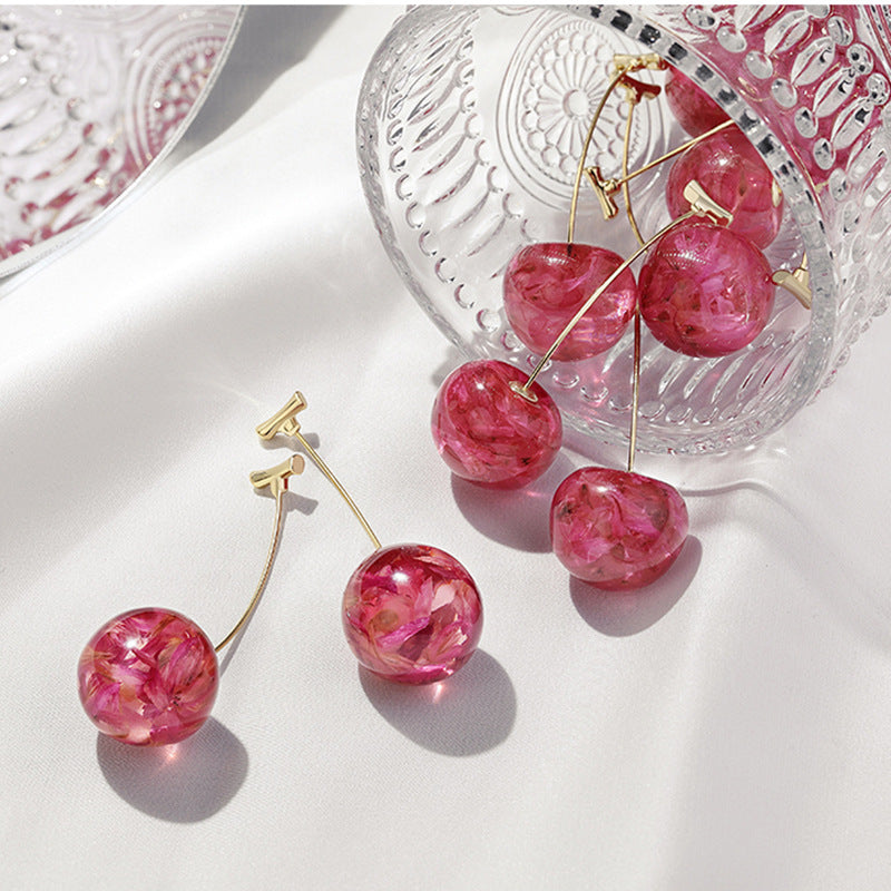 Long Sweet And Fashionable Cherry Earrings