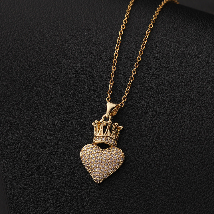 Gold Plated Love Crown Necklace with Pendant