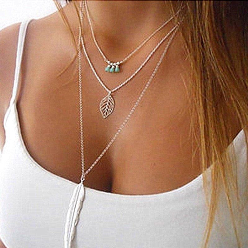 Gold or Silver Chain Long Feather Necklace