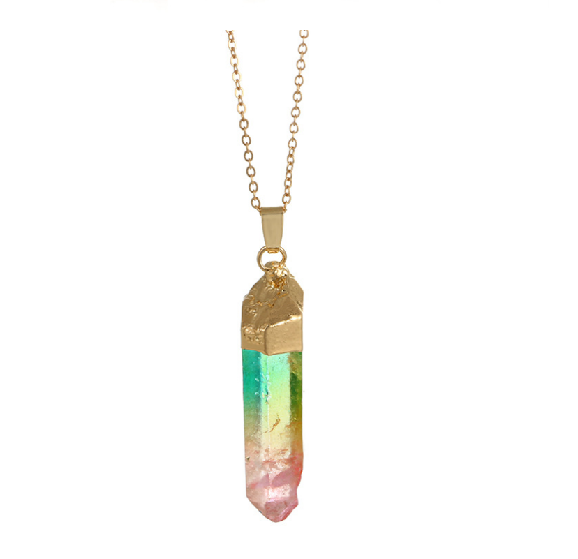 Magical color crystal gold rim necklace