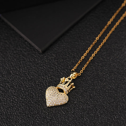 Gold Plated Love Crown Necklace with Pendant