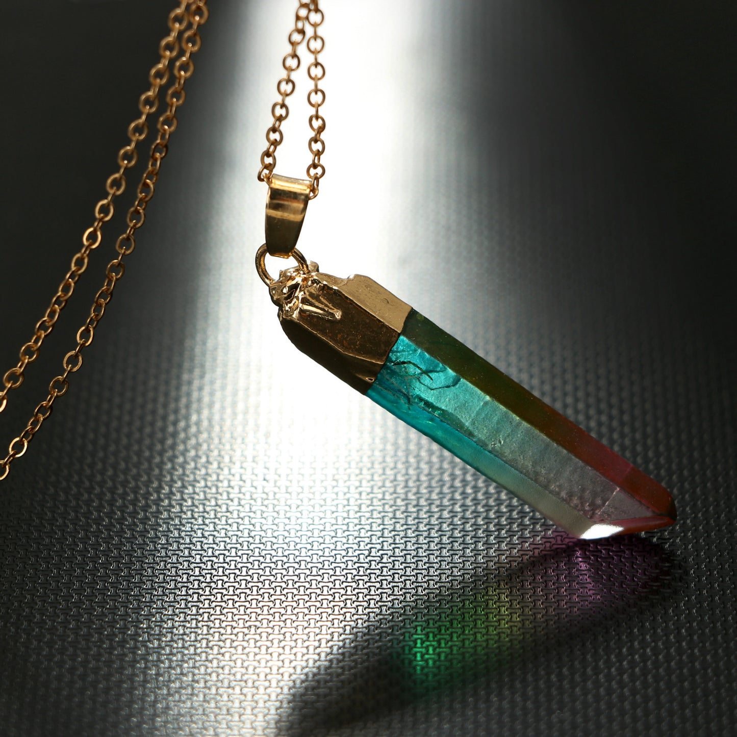 Magical color crystal gold rim necklace