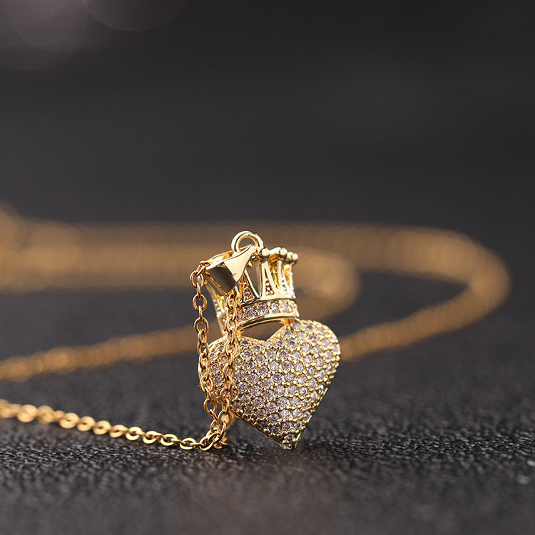 Gold Plated Love Crown Necklace with Pendant