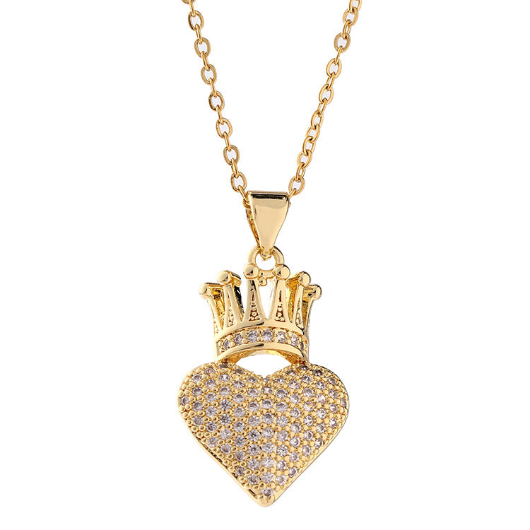 Gold Plated Love Crown Necklace with Pendant